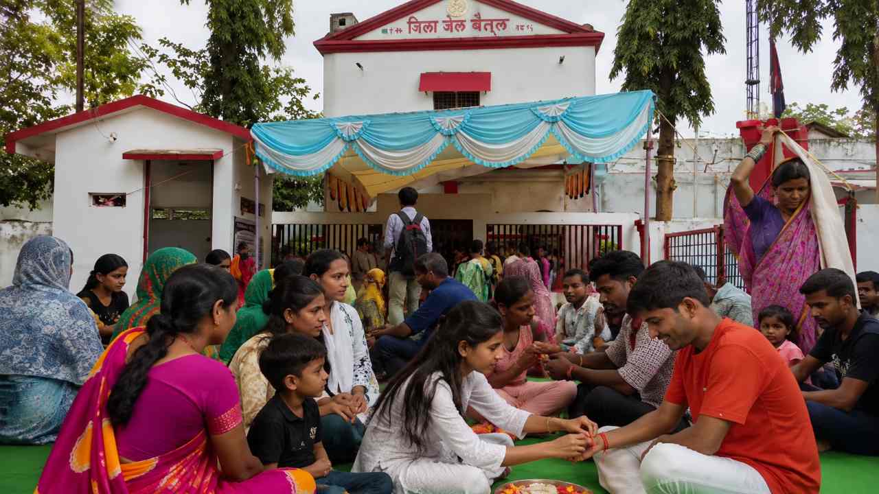रक्षाबंधन पर भर आईं आंखें...बैतूल जेल में बहनों ने बांधी राखी, बच्चों को गले लगाकर रो पड़े पिता रक्षाबंधन पर भर आईं आंखें...बैतूल जेल में बहनों ने बांधी राखी, बच्चों को गले लगाकर रो पड़े पिता