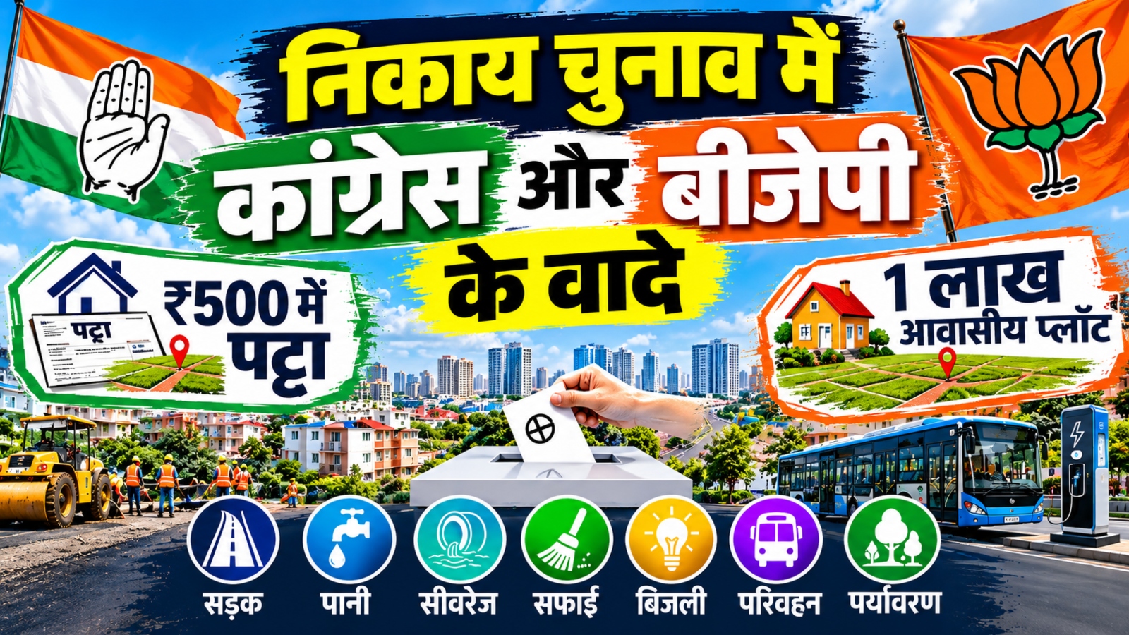 1 लाख नए प्लॉट vs 500 रुपये में पट्टों का दांव: निकाय चुनाव में छाए कांग्रेस और BJP के ये दो बड़े सियासी वादे 1 लाख नए प्लॉट vs 500 रुपये में पट्टों का दांव: निकाय चुनाव में छाए कांग्रेस और BJP के ये दो बड़े सियासी वादे