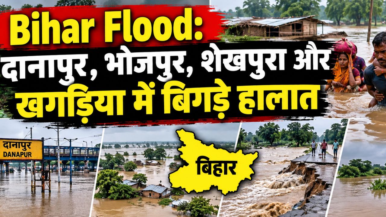 Bihar Flood: उफान पर नदियां, जलमग्न हुए गांव; दानापुर, भोजपुर, शेखपुरा और खगड़िया में बिगड़े हालात, राहत-बचाव कार्य तेज Bihar Flood: उफान पर नदियां, जलमग्न हुए गांव; दानापुर, भोजपुर, शेखपुरा और खगड़िया में बिगड़े हालात, राहत-बचाव कार्य तेज