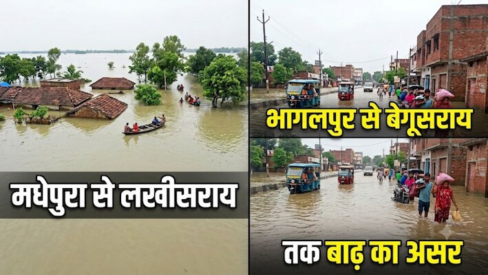 Bihar Flood: मधेपुरा से लखीसराय और भागलपुर से बेगूसराय तक बाढ़ का असर, कहीं नावें बनीं सहारा तो कहीं चारे का गहराया संकट