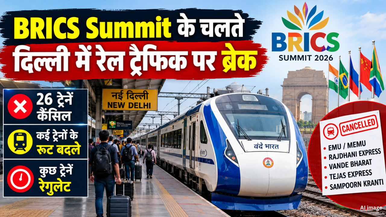 BRICS Summit के कारण दिल्ली-NCR में 26 ट्रेनें कैंसिल: राजधानी- तेजस- संपूर्ण क्रांति समेत कई का रूट बदला; देखें पूरी लिस्ट BRICS Summit के कारण दिल्ली-NCR में 26 ट्रेनें कैंसिल: राजधानी- तेजस- संपूर्ण क्रांति समेत कई का रूट बदला; देखें पूरी लिस्ट