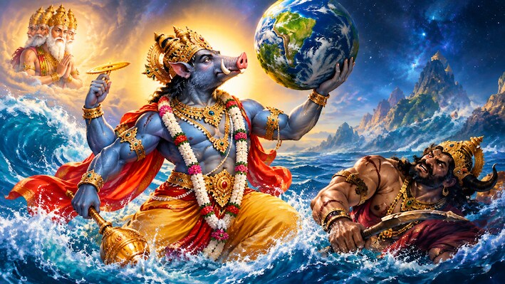 ब्रह्मा जी की नाक से क्यों प्रकट हुए थे भगवान विष्णु? जानिए वराह अवतार और हिरण्याक्ष वध की कथा