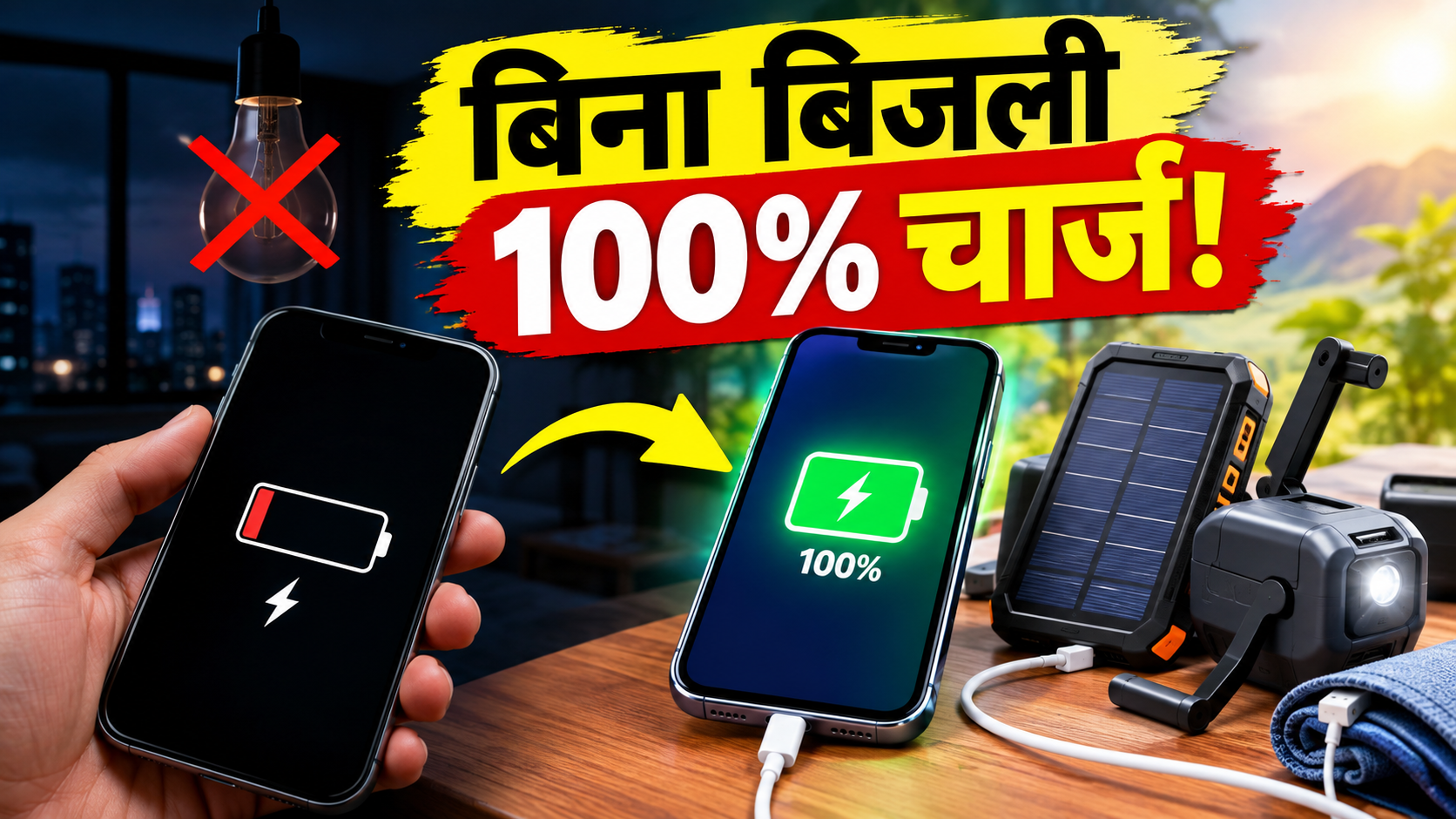 फोन की बैटरी खत्म और लाइट भी गायब? घबराएं नहीं, बिना बिजली फोन चार्ज करने के 4 पावरफुल HACKS फोन की बैटरी खत्म और लाइट भी गायब? घबराएं नहीं, बिना बिजली फोन चार्ज करने के 4 पावरफुल HACKS