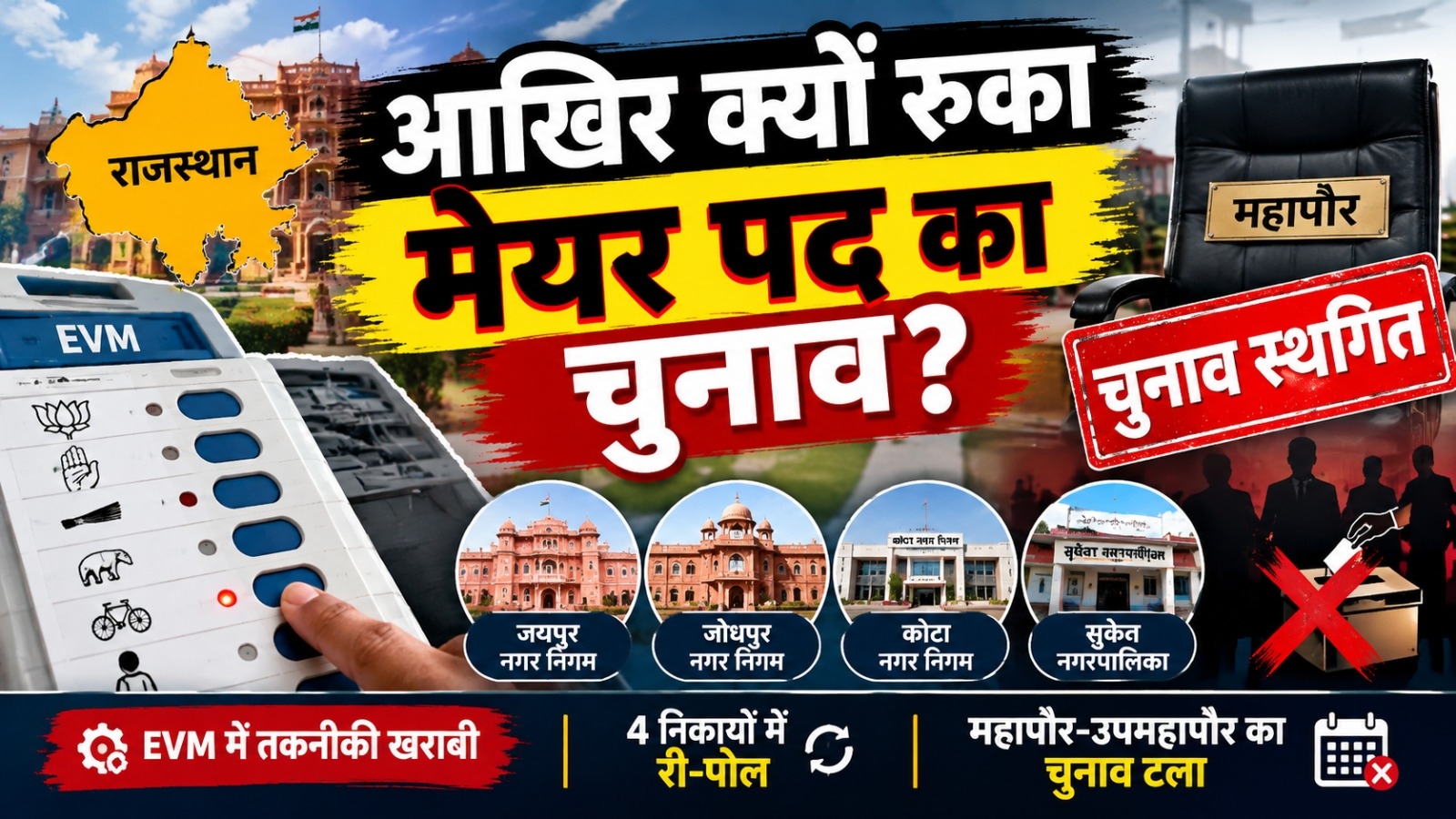 जयपुर-जोधपुर-कोटा में क्यों टले मेयर चुनाव: जानिए क्या है चुनाव आयोग का नया आदेश? जयपुर-जोधपुर-कोटा में क्यों टले मेयर चुनाव: जानिए क्या है चुनाव आयोग का नया आदेश?