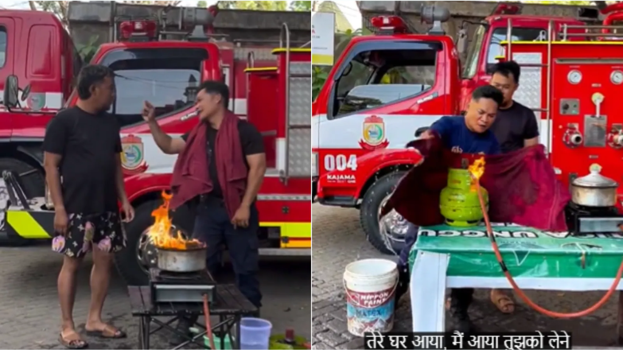 'साजन जी घर आए' पर नाचे विदेशी फायरफाइटर्स: आग बुझाने का तरीका सिखाने के लिए चुना बॉलीवुड गाना; Video Viral 'साजन जी घर आए' पर नाचे विदेशी फायरफाइटर्स: आग बुझाने का तरीका सिखाने के लिए चुना बॉलीवुड गाना; Video Viral