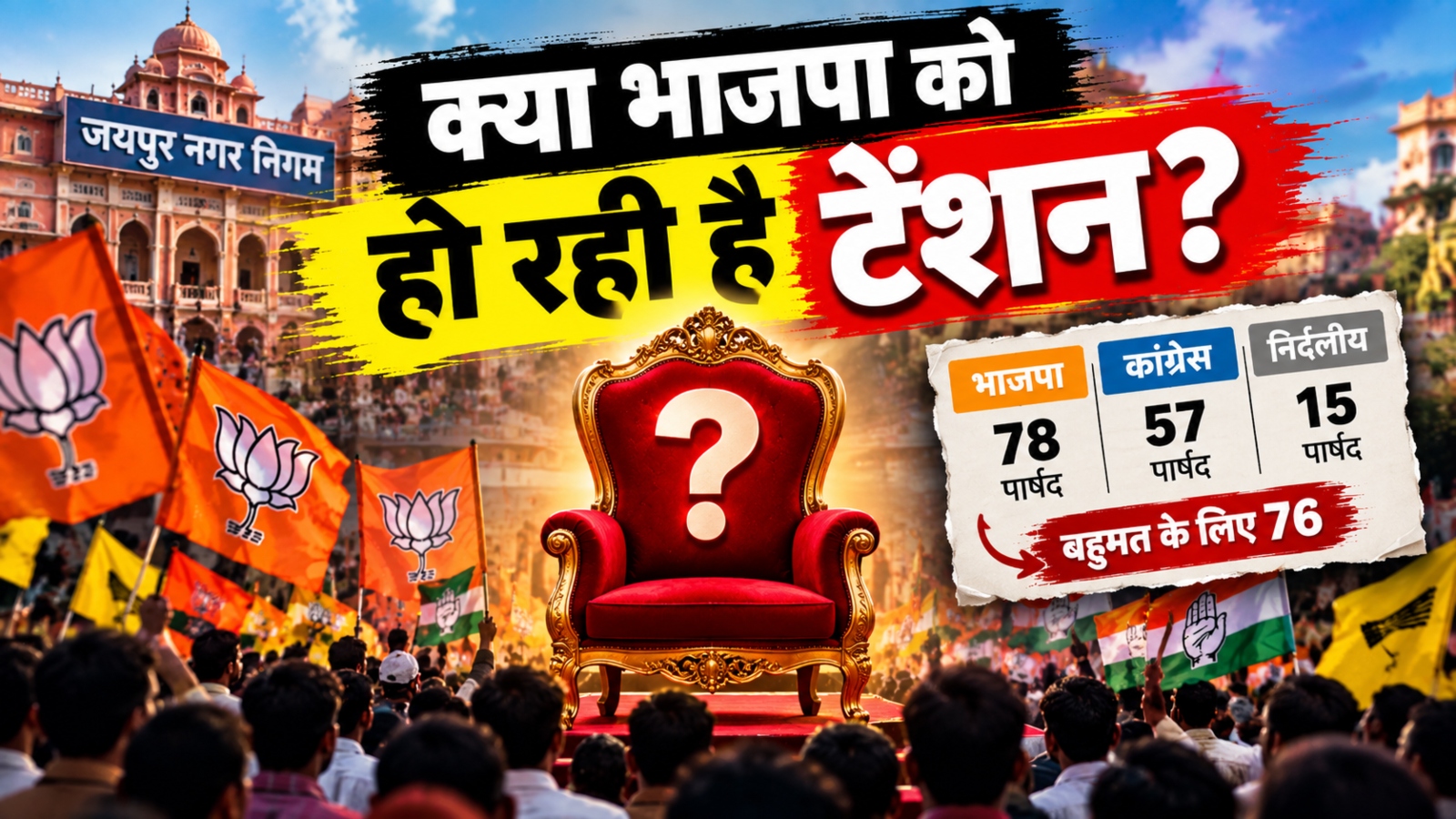 जयपुर मेयर चुनाव: 78 पार्षद फिर भी BJP में टेंशन? समझिए शहरी सरकार का पूरा गणित जयपुर मेयर चुनाव: 78 पार्षद फिर भी BJP में टेंशन? समझिए शहरी सरकार का पूरा गणित