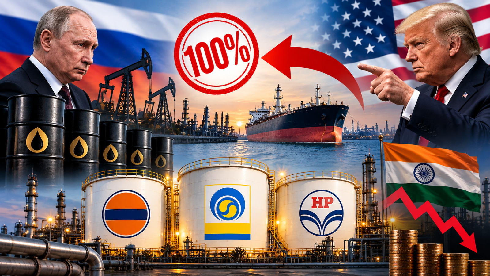 रूस के तेल पर 100% टैरिफ लगा तो क्या होगा? IOCL, BPCL और HPCL पर कितना पड़ेगा असर रूस के तेल पर 100% टैरिफ लगा तो क्या होगा? IOCL, BPCL और HPCL पर कितना पड़ेगा असर