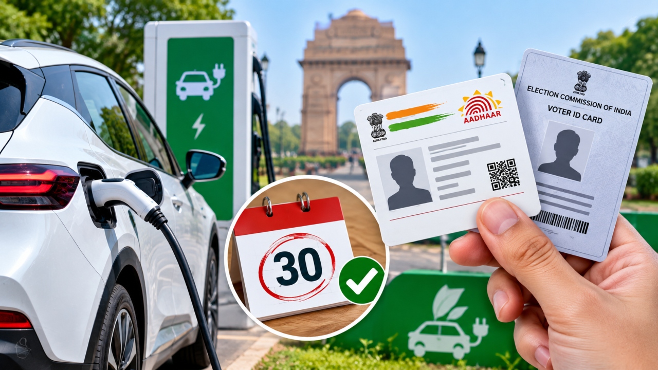 Delhi में EV Subsidy पर नया अपडेट,आधार और पुराना Voter ID भी मान्य; मगर 30 दिन की ये शर्त जरूरी Delhi में EV Subsidy पर नया अपडेट,आधार और पुराना Voter ID भी मान्य; मगर 30 दिन की ये शर्त जरूरी