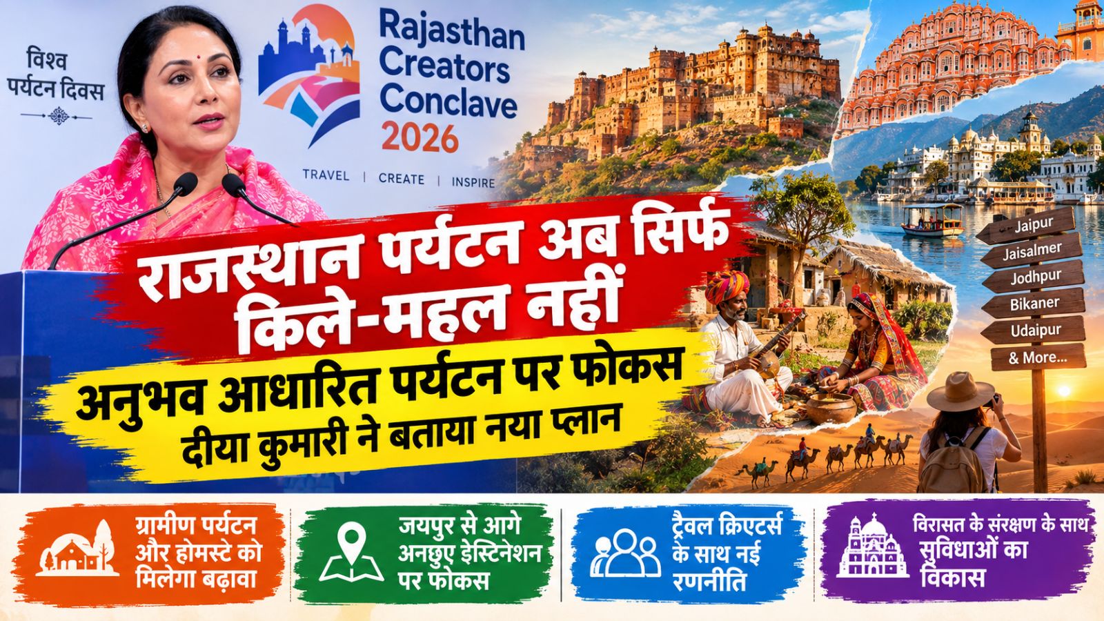 राजस्थान पर्यटन को नया रूप देगी सरकार: ट्रैवल क्रिएटर्स के साथ तैयार होगी नई रणनीति, दीया कुमारी ने बताया प्लान राजस्थान पर्यटन को नया रूप देगी सरकार: ट्रैवल क्रिएटर्स के साथ तैयार होगी नई रणनीति, दीया कुमारी ने बताया प्लान