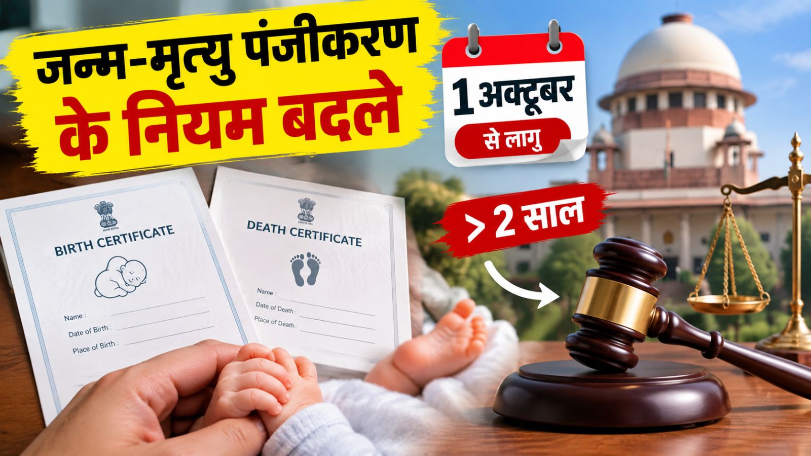 1 अक्टूबर से बदलेंगे जन्म-मृत्यु पंजीकरण के नियम: 2 साल बाद DM नहीं कोर्ट से लेना होगा आदेश, जानें पूरी प्रक्रिया 1 अक्टूबर से बदलेंगे जन्म-मृत्यु पंजीकरण के नियम: 2 साल बाद DM नहीं कोर्ट से लेना होगा आदेश, जानें पूरी प्रक्रिया