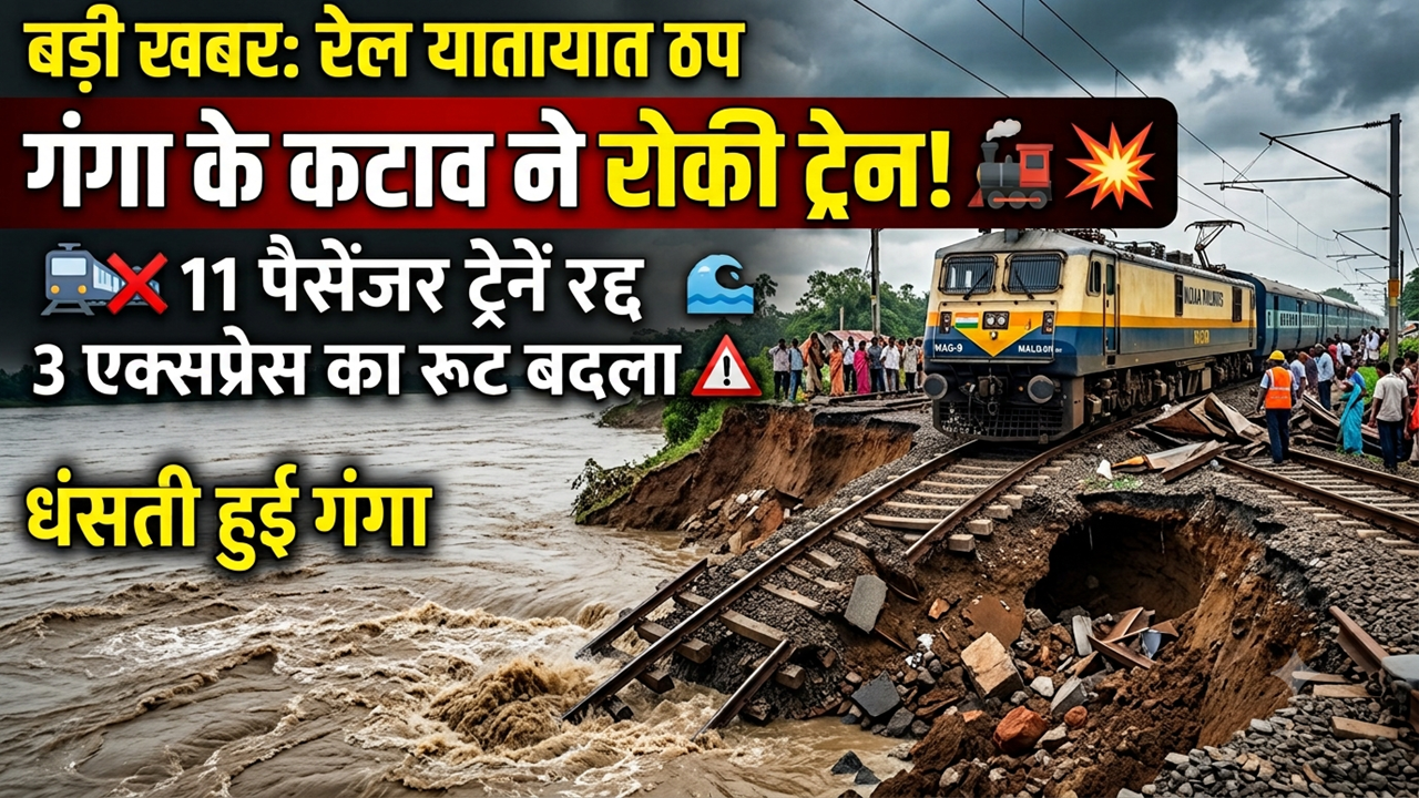 गंगा के कटाव ने रोकी ट्रेनः 11 पैसेंजर ट्रेनें रद्द, बाघ एक्सप्रेस समेत 3 का रूट बदला, भागलपुर पैसेंजर का आंशिक समापन गंगा के कटाव ने रोकी ट्रेनः 11 पैसेंजर ट्रेनें रद्द, बाघ एक्सप्रेस समेत 3 का रूट बदला, भागलपुर पैसेंजर का आंशिक समापन
