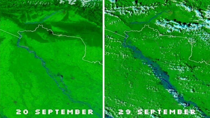 नेपाल से बिहार में आई जलप्रलय! NASA ने जारी कीं तबाही की तस्वीरेंः गंगा-गंडक-कोसी फिर उफान पर