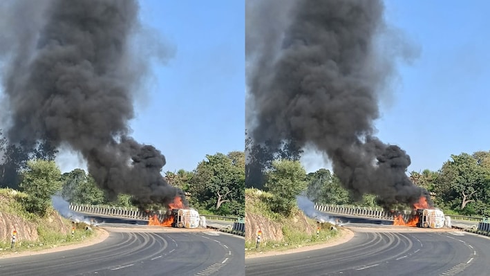 डूंगरपुर में खौफनाक हादसा: NH 48 पर पलटा केमिकल टैंकर, ड्राइवर की जिंदा जलकर मौत