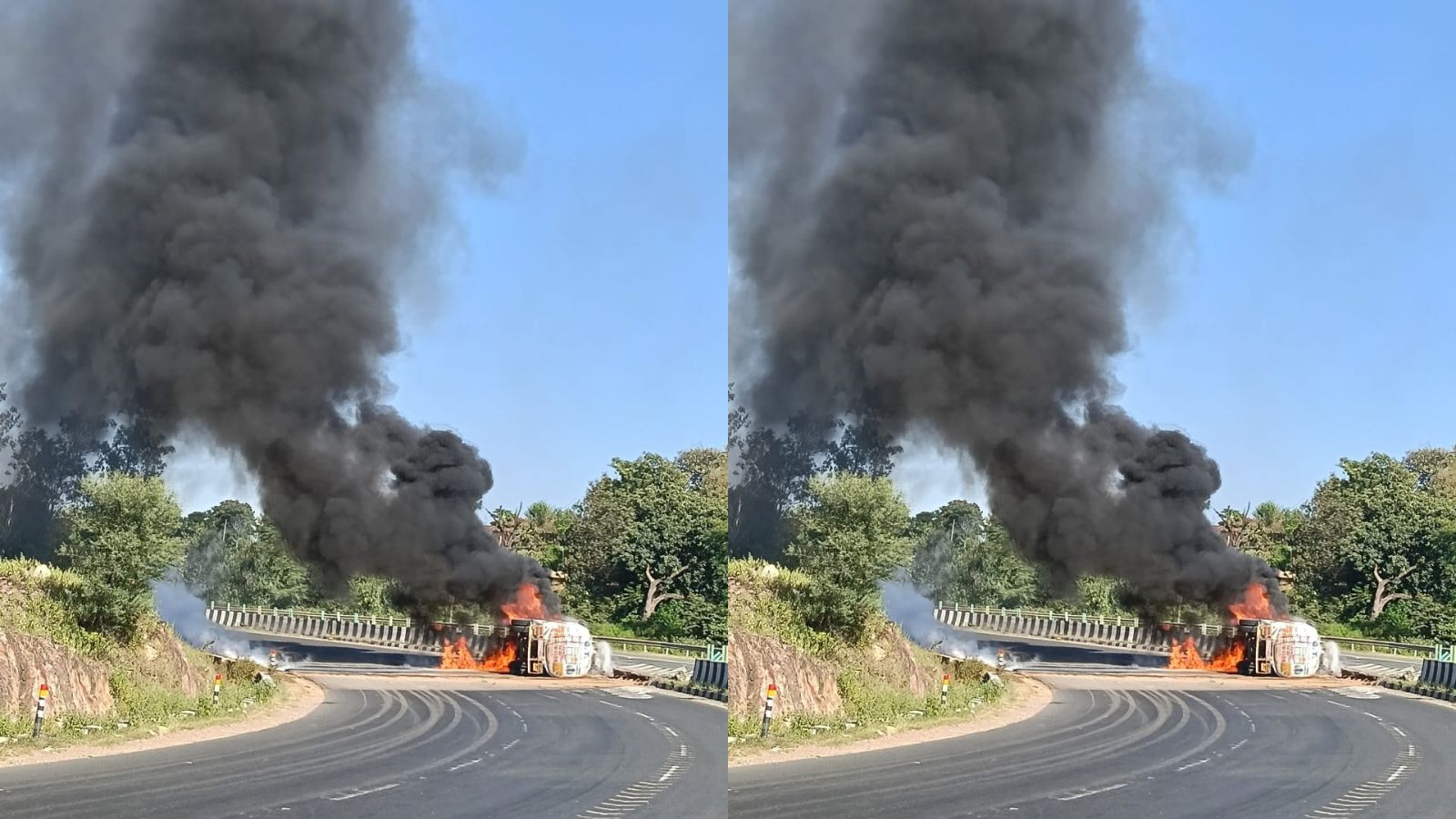डूंगरपुर में खौफनाक हादसा: NH 48 पर पलटा केमिकल टैंकर, ड्राइवर की जिंदा जलकर मौत डूंगरपुर में खौफनाक हादसा: NH 48 पर पलटा केमिकल टैंकर, ड्राइवर की जिंदा जलकर मौत