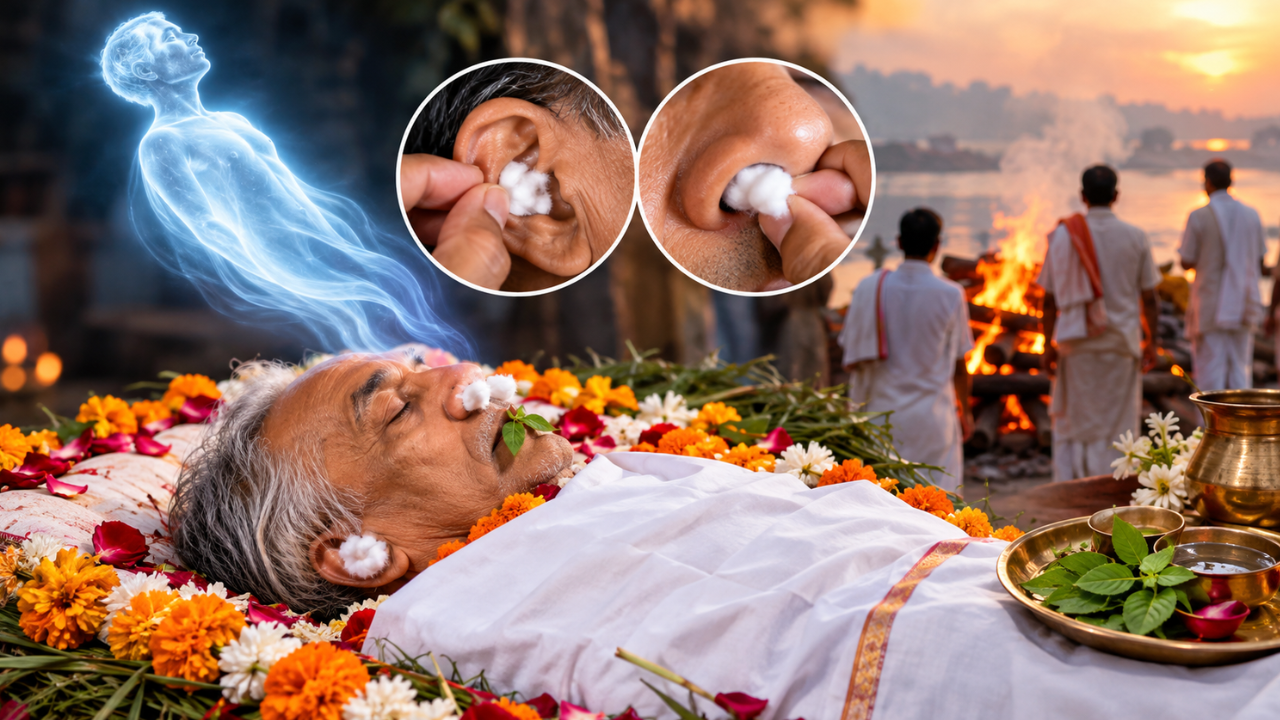 शव पर मंडराती हैं शक्तियां, जानिए क्यों मौत के तुरंत बाद नाक-कान में लगाई जाती है रुई? शव पर मंडराती हैं शक्तियां, जानिए क्यों मौत के तुरंत बाद नाक-कान में लगाई जाती है रुई?