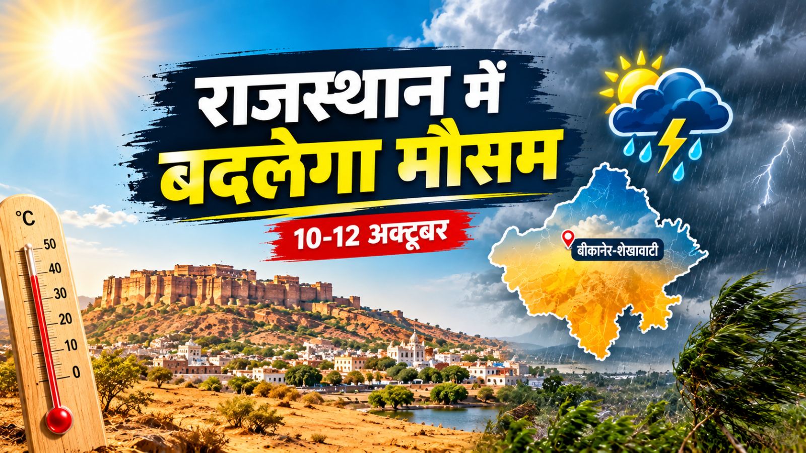 राजस्थान में फिर करवट लेगा मौसम: 10 से 12 अक्टूबर तक इन जिलों में आंधी-बारिश का अलर्ट, 2-3 डिग्री गिरेगा तापमान राजस्थान में फिर करवट लेगा मौसम: 10 से 12 अक्टूबर तक इन जिलों में आंधी-बारिश का अलर्ट, 2-3 डिग्री गिरेगा तापमान