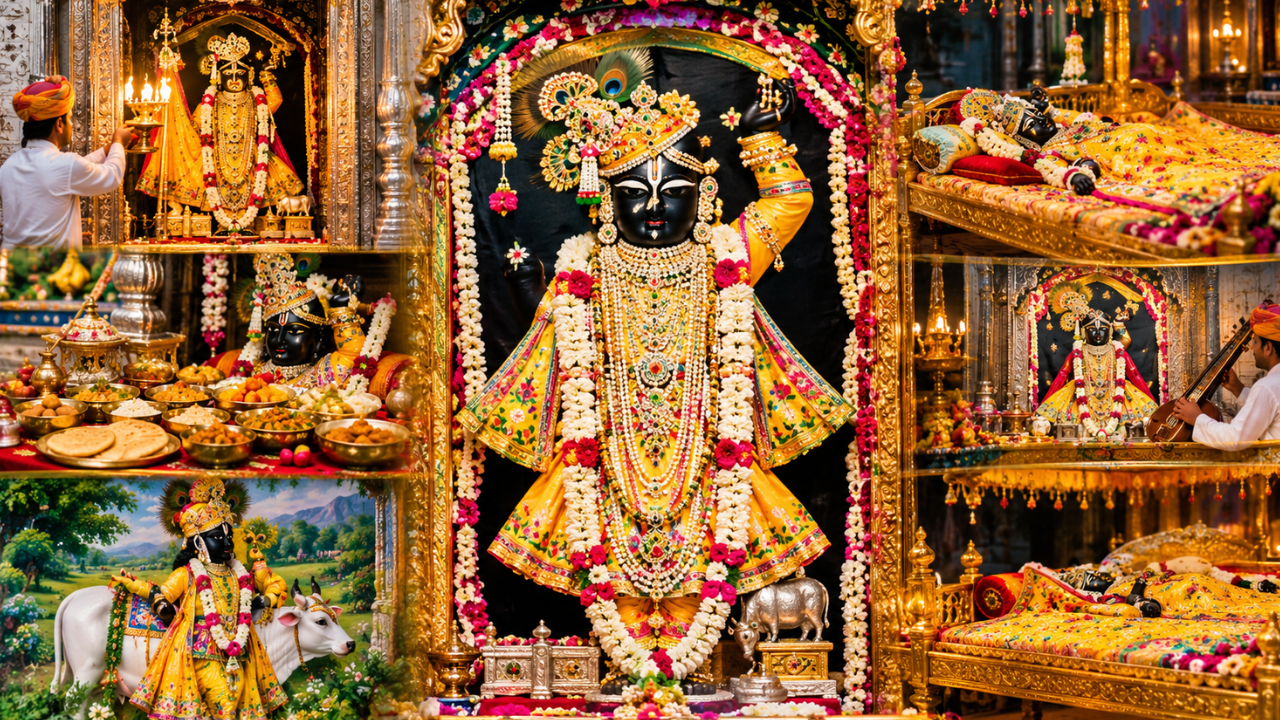 श्रीनाथजी मंदिर नाथद्वारा: 8 प्रहर का अनोखा राजभोग, रेशमी लिबास और सोने का पलंग... जानिए नन्हे कान्हा की दिव्य दिनचर्या श्रीनाथजी मंदिर नाथद्वारा: 8 प्रहर का अनोखा राजभोग, रेशमी लिबास और सोने का पलंग... जानिए नन्हे कान्हा की दिव्य दिनचर्या