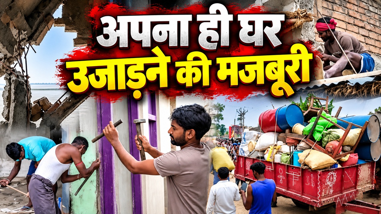 अपना ही घर उजाड़ने की मजबूरी: भागलपुर के राघोपुर में गंगा का भीषण कटाव, खिड़की-दरवाजे बचाने के लिए खुद घर तोड़ रहे लोग अपना ही घर उजाड़ने की मजबूरी: भागलपुर के राघोपुर में गंगा का भीषण कटाव, खिड़की-दरवाजे बचाने के लिए खुद घर तोड़ रहे लोग