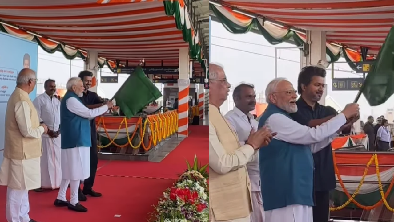 चेन्नई में PM मोदी का ग्रैंड वेलकम: CM विजय ने मिलाया हाथ, मेट्रो से हाईवे तक जनता को दिया 13,000 करोड़ का तोहफा चेन्नई में PM मोदी का ग्रैंड वेलकम: CM विजय ने मिलाया हाथ, मेट्रो से हाईवे तक जनता को दिया 13,000 करोड़ का तोहफा
