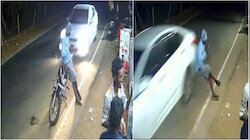 खड़ी बाइक पर बैठा था शख्स, तभी अचानक आई लग्जरी कार और हवा में उछला आदमी; CCTV वीडियो वायरल