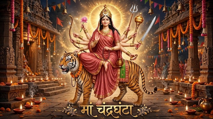 Shardiya Navratri 2026: नवरात्र के तीसरे दिन मां चंद्रघंटा की उपासना, जानिए पूजा विधि शुभ मुहूर्त और माता का प्रिय भोग