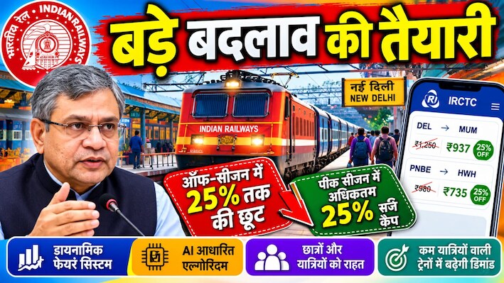 Indian Railways: रेलवे की किराया तय करने के सिस्टम में बदलाव की तैयारी, इन रूट पर मिलेगी 25% तक की छूट