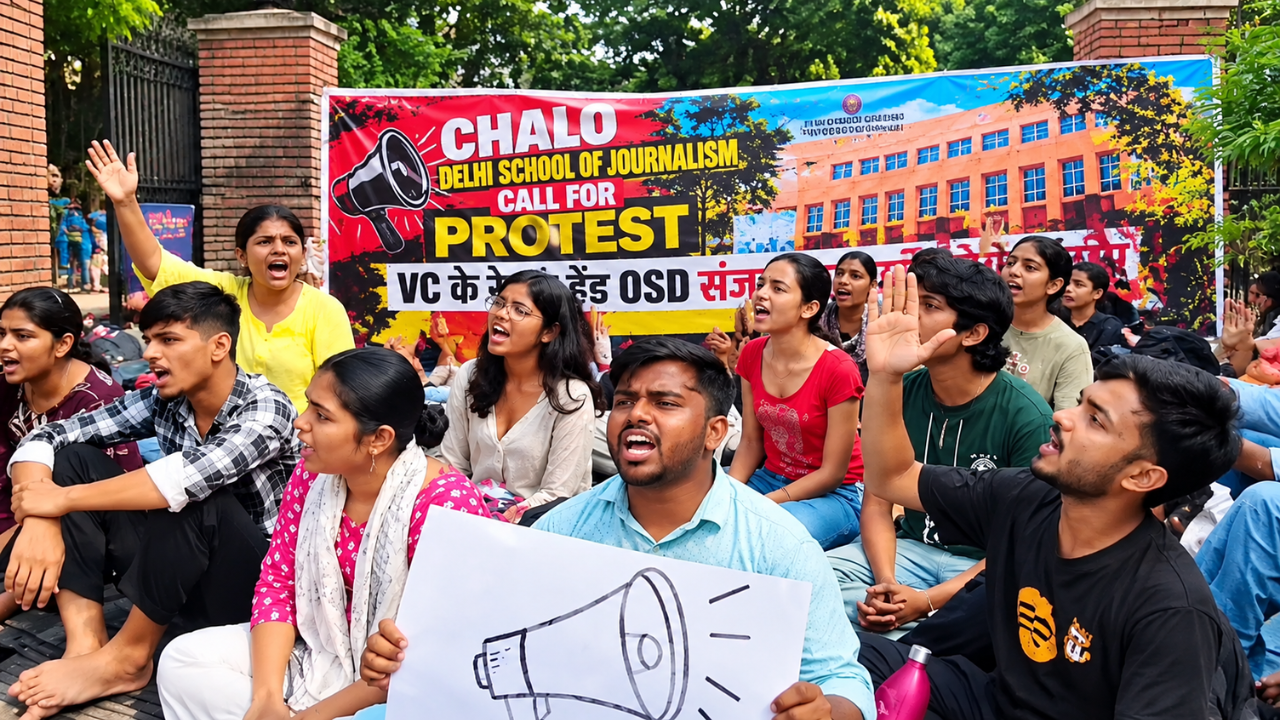 DU में पत्रकारिता के छात्रों का प्रदर्शन, अनिश्चितकालीन हड़ताल शुरू; OSD के इस्तीफे समेत ये हैं प्रमुख मांगें DU में पत्रकारिता के छात्रों का प्रदर्शन, अनिश्चितकालीन हड़ताल शुरू; OSD के इस्तीफे समेत ये हैं प्रमुख मांगें