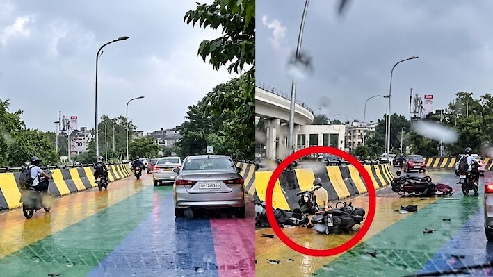सड़क थी या स्केटिंग ट्रैक? दुर्गा पूजा पर रंगे गए फ्लाईओवर पर एक साथ फिसलीं 3 बाइकें, रोंगटे खड़े कर देगा VIDEO