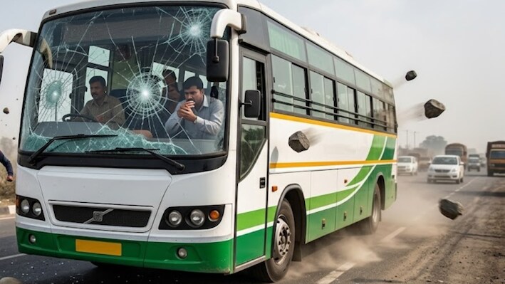 दिल्ली-श्रीनगर जा रही बस पर GT रोड पर पथराव, गाड़ी मोड़ने को लेकर हुआ विवाद और टूटे शीशे; एक यात्री घायल