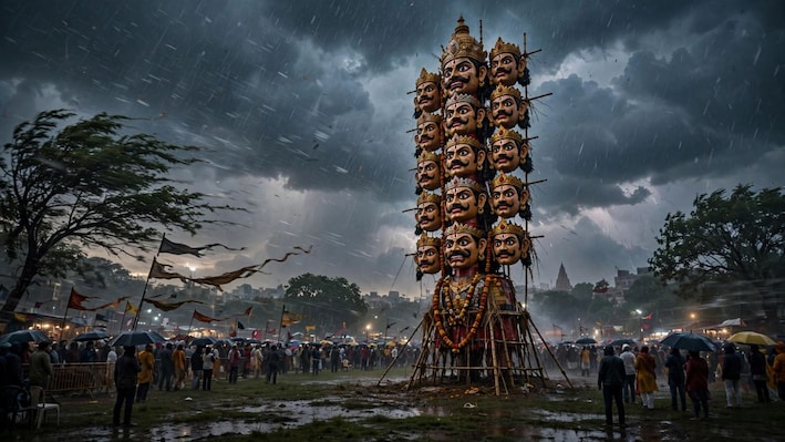 दशहरे के जश्न में खलल डाल सकती है बारिश: आज 15 जिलों में अलर्ट...रावण दहन के दौरान तेज आंधी की चेतावनी