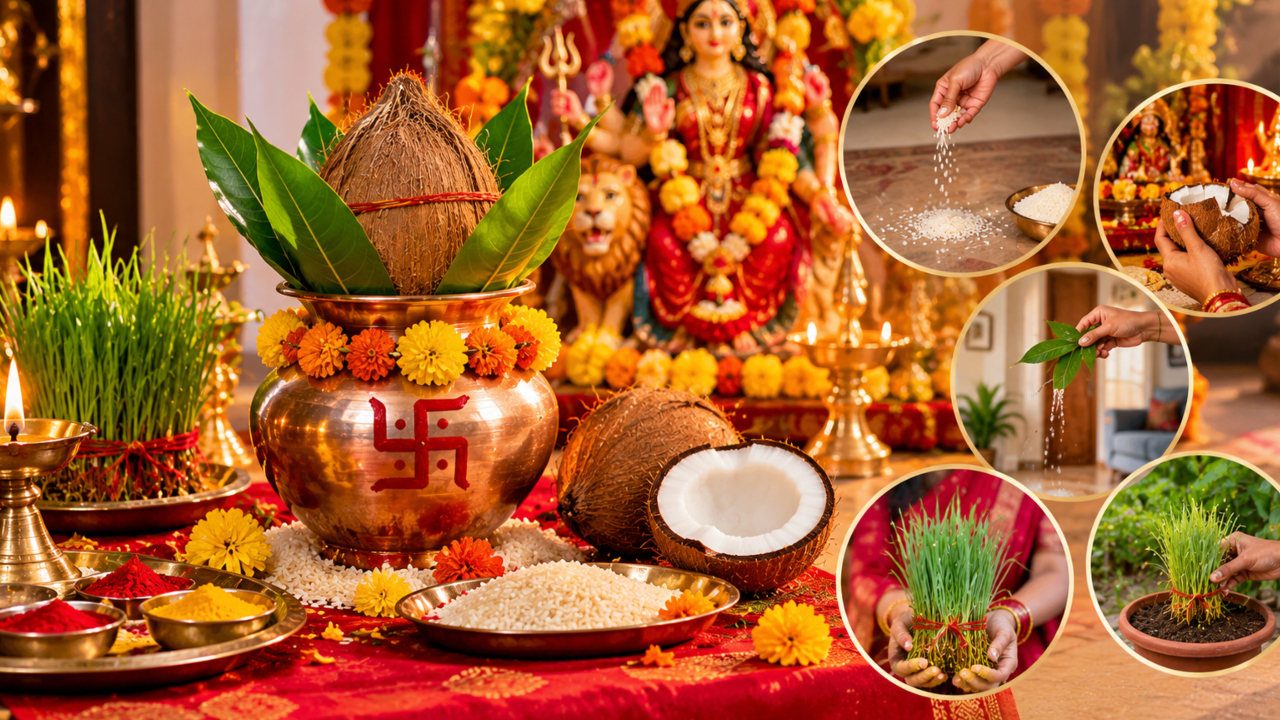 नवरात्रि कलश विसर्जन के नियम: पूजा के बाद नारियल, जल और जवारों का क्या करें? जानिए सही तरीका नवरात्रि कलश विसर्जन के नियम: पूजा के बाद नारियल, जल और जवारों का क्या करें? जानिए सही तरीका