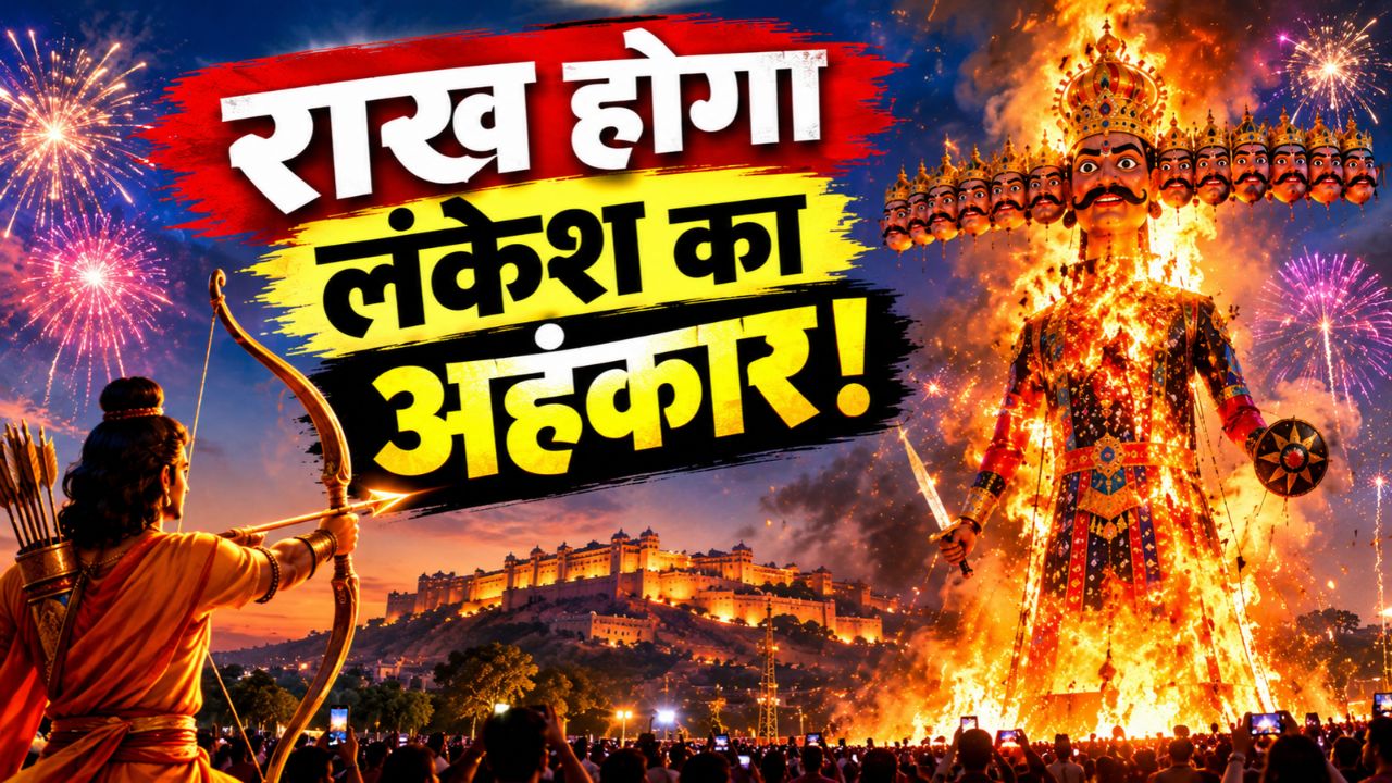 जयपुर में आज फिर टूटेगा लंकेश का घमंड: रावण की आंखों से निकलेंगे शोले, आग के गोलों से होगा लंकापति का अंत जयपुर में आज फिर टूटेगा लंकेश का घमंड: रावण की आंखों से निकलेंगे शोले, आग के गोलों से होगा लंकापति का अंत