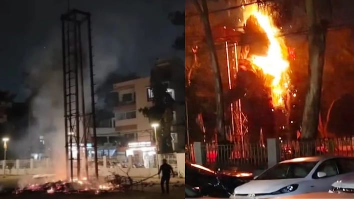 इंदौर में एक दिन पहले ही जल गया रावण: 10 दिन की मेहनत चंद मिनटों में राख, शॉर्ट सर्किट से लगी आग