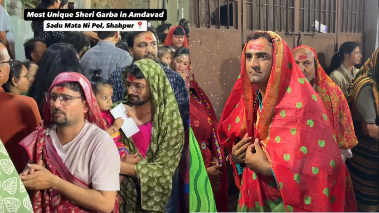 यहां औरतें नहीं, साड़ी पहनकर गरबा करते हैं मर्द: गांव में सदियों से निभाई जा रही यह अनोखी परंपरा; VIDEO वायरल यहां औरतें नहीं, साड़ी पहनकर गरबा करते हैं मर्द: गांव में सदियों से निभाई जा रही यह अनोखी परंपरा; VIDEO वायरल