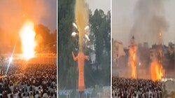 अंगारे उगलती आंखें, मुंह से बरसते शोले के साथ जला बिहार का सबसे ऊंचा रावण, पटना के गांधी मैदान में दिखा अद्भुत नजारा
