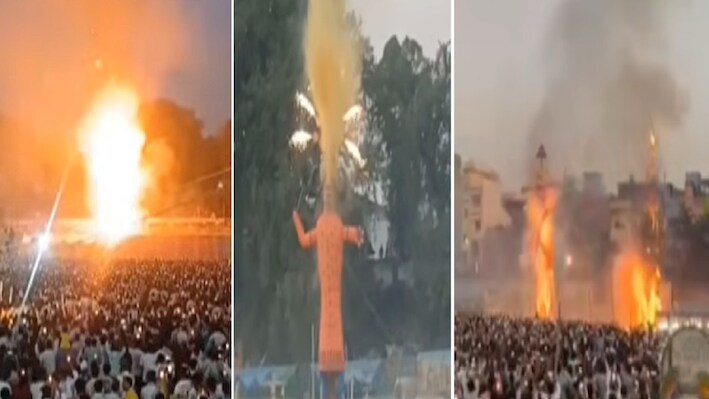 अंगारे उगलती आंखें, मुंह से बरसते शोले के साथ जला बिहार का सबसे ऊंचा रावण, पटना के गांधी मैदान में दिखा अद्भुत नजारा