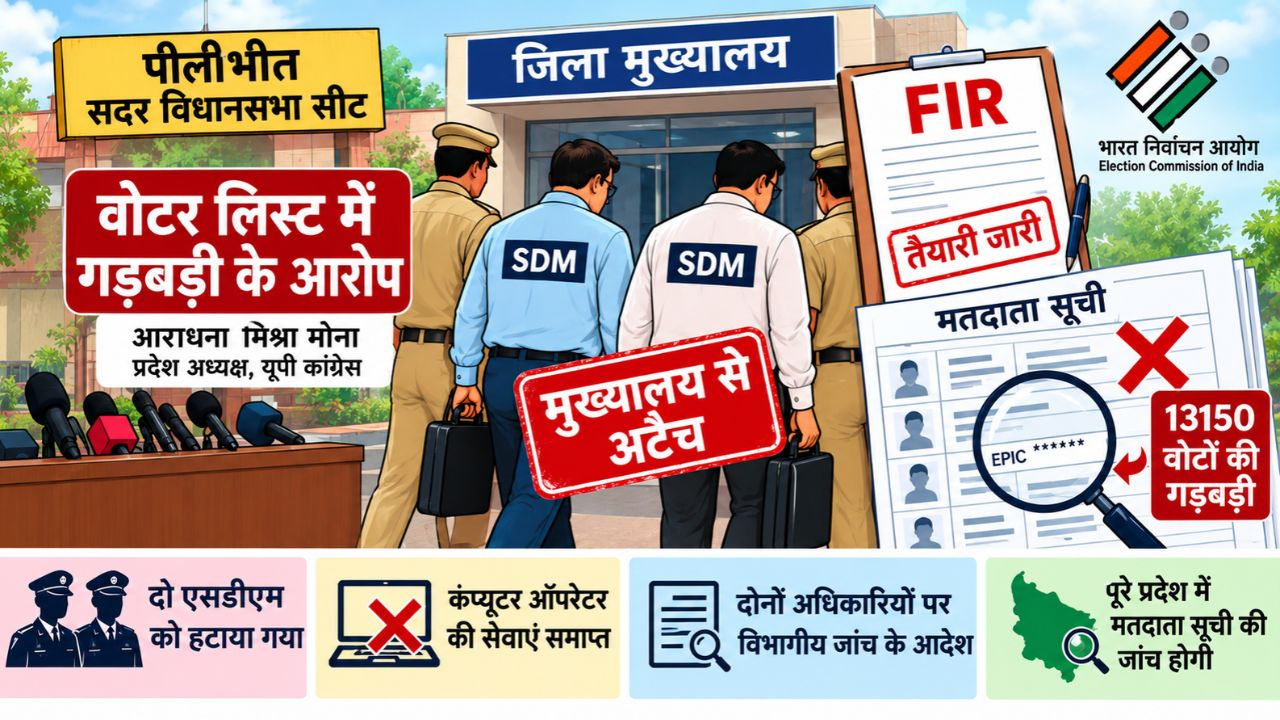 पीलीभीत में वोटर लिस्ट में गड़बड़ी पर एक्शन: हटाए गए सदर क्षेत्र के दो SDM, चुनाव आयोग का बड़ा फैसला पीलीभीत में वोटर लिस्ट में गड़बड़ी पर एक्शन: हटाए गए सदर क्षेत्र के दो SDM, चुनाव आयोग का बड़ा फैसला