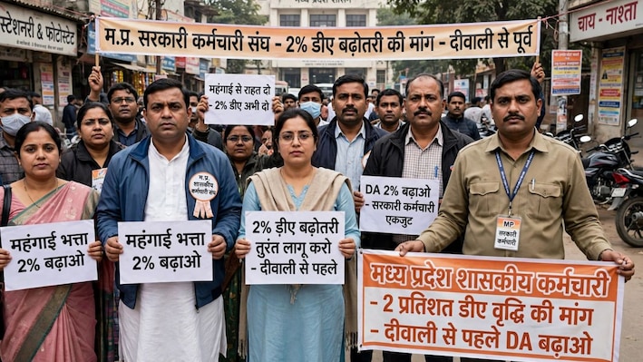 दिवाली से पहले MP में गरमाया मुद्दा: 2% DA बढ़ाने की मांग को लेकर सड़क पर उतरे कर्मचारी