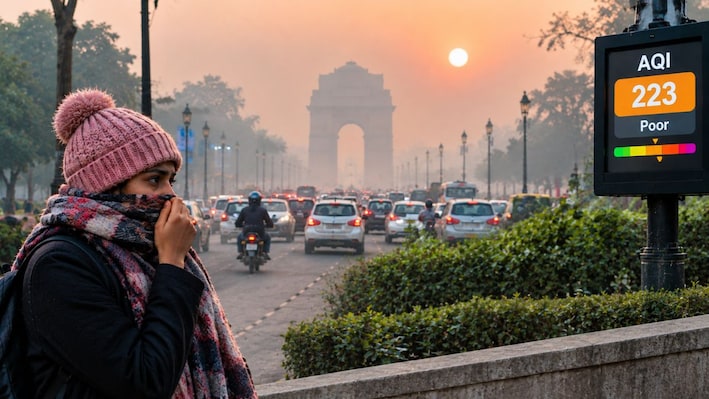 दिल्ली का AQI 223, इन इलाकों में सांस लेना मुश्किल! इन इलाकों की हवा सबसे खराब