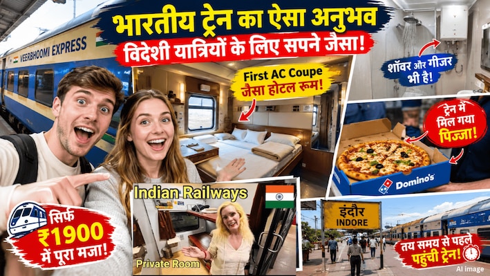 'होटल के कमरे से भी बड़ा है केबिन': भारतीय ट्रेन के फर्स्ट क्लास कूप में बैठा ब्रिटिश यूट्यूबर; बोला- काश यह सफर कभी न रुके