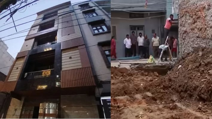 बगल में चल रही थी खुदाई, झुक गया पड़ोसी का चार मंजिला मकान, पुलिस ने JCB की जब्त