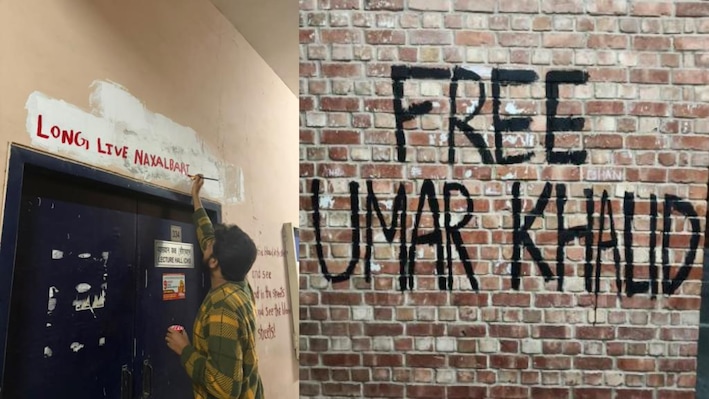 JNU में दीवारों पर 'Free Umar Khalid' और 'Long Live Naxalbari' के नारे, ABVP ने उठाए सवाल