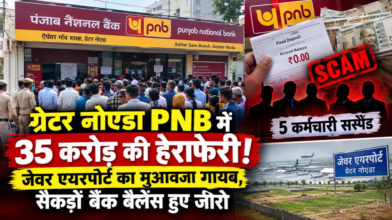 PNB में करोड़ों की हेराफेरी: जेवर एयरपोर्ट में जमीन का मिला मुआवजा गायब, बैंक के बाहर जुटी भीड़ PNB में करोड़ों की हेराफेरी: जेवर एयरपोर्ट में जमीन का मिला मुआवजा गायब, बैंक के बाहर जुटी भीड़