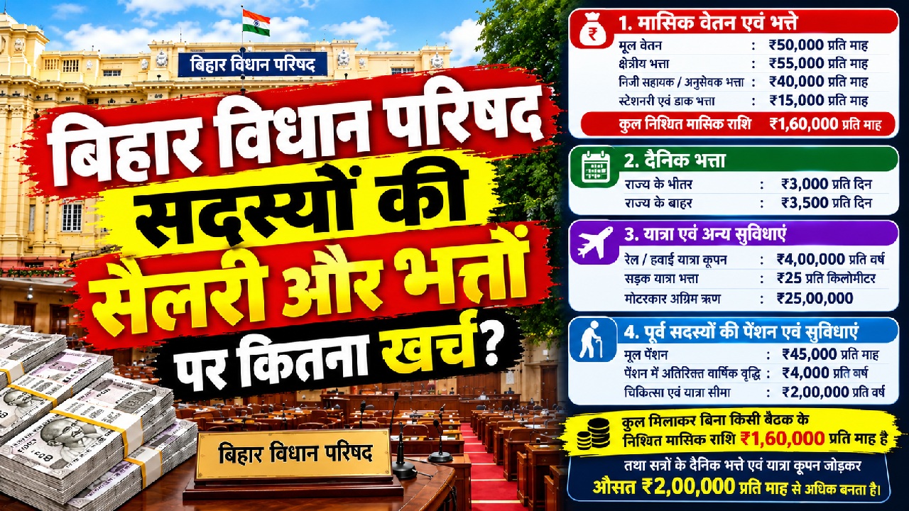 वेतन से कई गुना भत्ते: बिहार विधान परिषद के नवनिर्वाचित सदस्यों को कितनी मिलेगी सैलरी, भत्ते और पेंशन वेतन से कई गुना भत्ते: बिहार विधान परिषद के नवनिर्वाचित सदस्यों को कितनी मिलेगी सैलरी, भत्ते और पेंशन