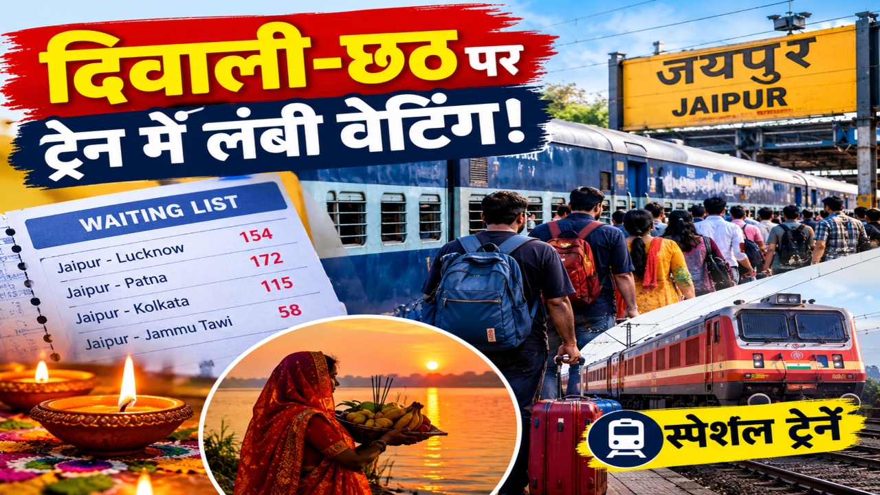 दिवाली-छठ पर रेलवे का बड़ा इंतजाम: 50 स्पेशल ट्रेनें चल रहीं, फिर भी ट्रेनों में लंबी वेटिंग दिवाली-छठ पर रेलवे का बड़ा इंतजाम: 50 स्पेशल ट्रेनें चल रहीं, फिर भी ट्रेनों में लंबी वेटिंग