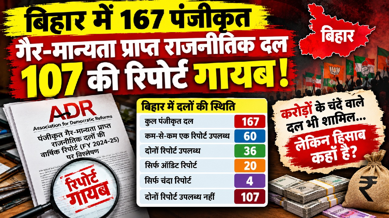 बिहार के गैर मान्यता प्राप्त 107 दलों की ऑडिट और चंदा रिपोर्ट CEO बिहार की वेबसाइट पर नहीं! ADR की रिपोर्ट से उठे गंभीर सवाल बिहार के गैर मान्यता प्राप्त 107 दलों की ऑडिट और चंदा रिपोर्ट CEO बिहार की वेबसाइट पर नहीं! ADR की रिपोर्ट से उठे गंभीर सवाल