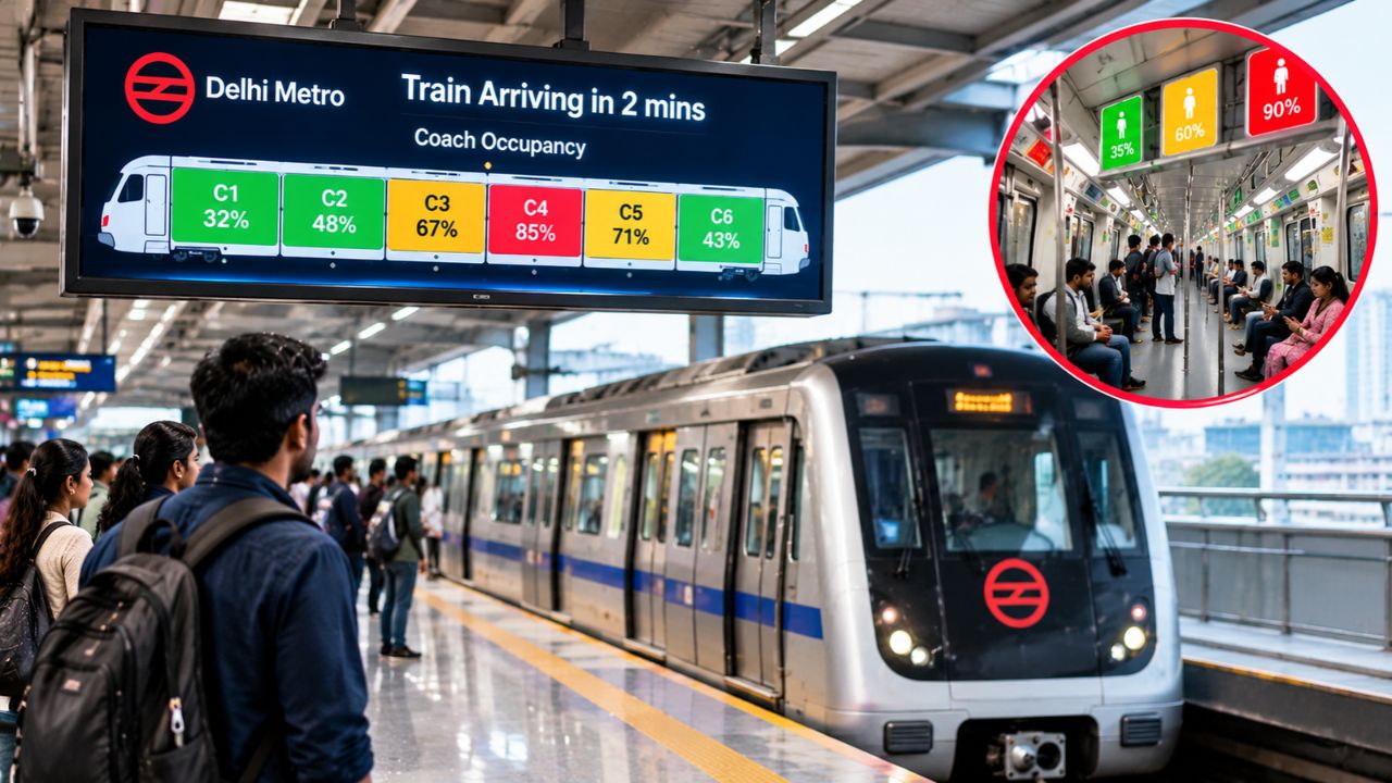 Delhi Metro में चढ़ने से पहले पता चलेगा किस डिब्बे में कितनी भीड़, इस लाइन पर नई सेवा शुरू Delhi Metro में चढ़ने से पहले पता चलेगा किस डिब्बे में कितनी भीड़, इस लाइन पर नई सेवा शुरू