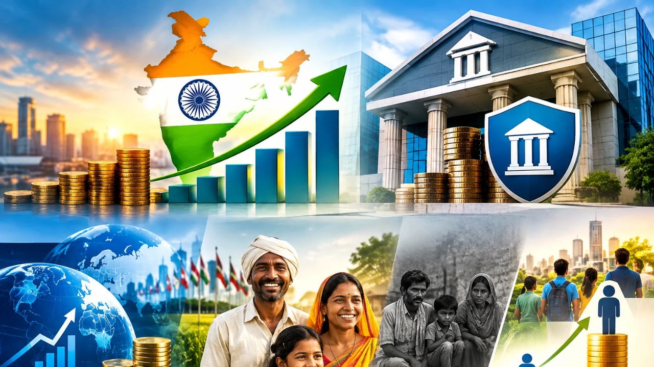 GDP ग्रोथ, मजबूत बैंकिंग और घटती गरीबी... भारतीय अर्थव्यवस्था की मजबूती बयां कर रहे ये आंकड़े GDP ग्रोथ, मजबूत बैंकिंग और घटती गरीबी... भारतीय अर्थव्यवस्था की मजबूती बयां कर रहे ये आंकड़े