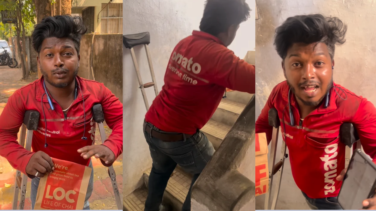 कांपते पैर, लाचारी और पसीने से भीगा चेहरा... दिव्यांग डिलीवरी एजेंट ने सीढ़ियां चढ़कर दूसरी मंजिल पर पहुंचाया खाना; ग्राहक ने कर दिया कैंसिल कांपते पैर, लाचारी और पसीने से भीगा चेहरा... दिव्यांग डिलीवरी एजेंट ने सीढ़ियां चढ़कर दूसरी मंजिल पर पहुंचाया खाना; ग्राहक ने कर दिया कैंसिल