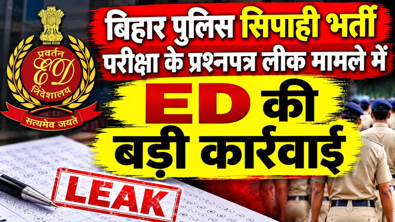 बिहार पुलिस सिपाही भर्ती परीक्षा के प्रश्नपत्र लीक मामले में ED की बड़ी कार्रवाई, 2.01 करोड़ रुपये की अचल संपत्तियां जब्त बिहार पुलिस सिपाही भर्ती परीक्षा के प्रश्नपत्र लीक मामले में ED की बड़ी कार्रवाई, 2.01 करोड़ रुपये की अचल संपत्तियां जब्त